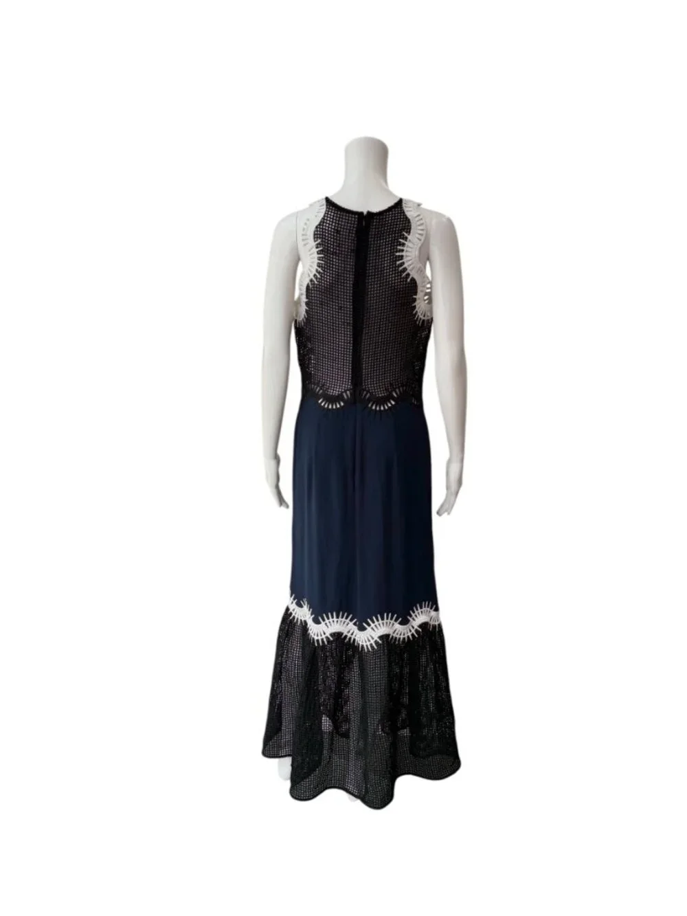 JONATHAN SIMKHAI Navy Blue Blace Peplum Lace Embroidered Midi Dress size M - Picture 8 of 11